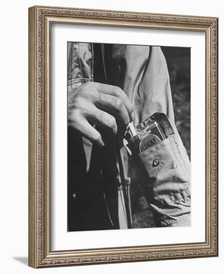 Sleeve Pocket with Pack of Lucky Strike Cigarettes in Fishing Jacket From Mail Order Co. L. L. Bean-George Strock-Framed Photographic Print