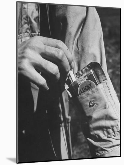 Sleeve Pocket with Pack of Lucky Strike Cigarettes in Fishing Jacket From Mail Order Co. L. L. Bean-George Strock-Mounted Photographic Print