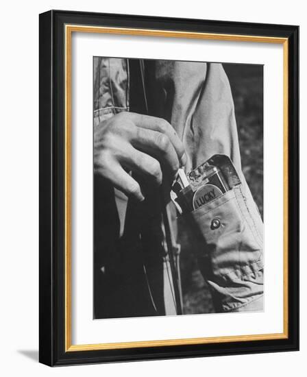 Sleeve Pocket with Pack of Lucky Strike Cigarettes in Fishing Jacket From Mail Order Co. L. L. Bean-George Strock-Framed Photographic Print