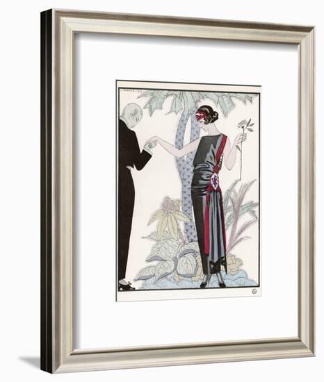 Sleeveless Slash Neck Chinese or Orientally Inspired Black Dress by Worth with Red Tassel Detail-Georges Barbier-Framed Photographic Print