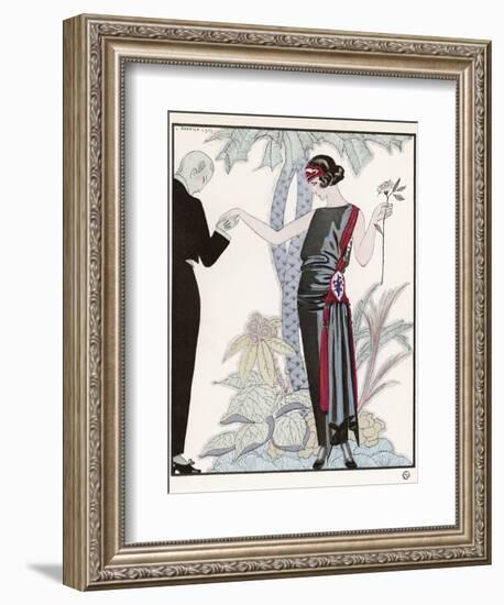 Sleeveless Slash Neck Chinese or Orientally Inspired Black Dress by Worth with Red Tassel Detail-Georges Barbier-Framed Photographic Print