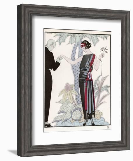 Sleeveless Slash Neck Chinese or Orientally Inspired Black Dress by Worth with Red Tassel Detail-Georges Barbier-Framed Photographic Print