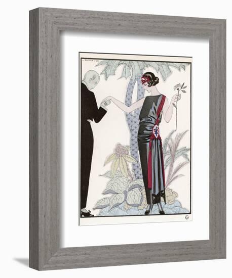 Sleeveless Slash Neck Chinese or Orientally Inspired Black Dress by Worth with Red Tassel Detail-Georges Barbier-Framed Photographic Print