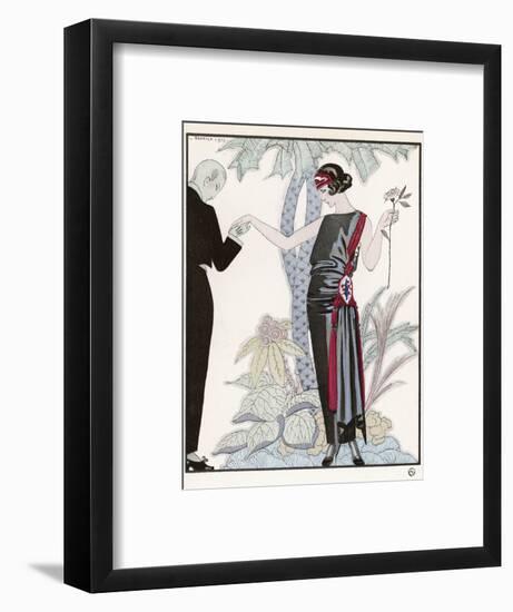 Sleeveless Slash Neck Chinese or Orientally Inspired Black Dress by Worth with Red Tassel Detail-Georges Barbier-Framed Photographic Print