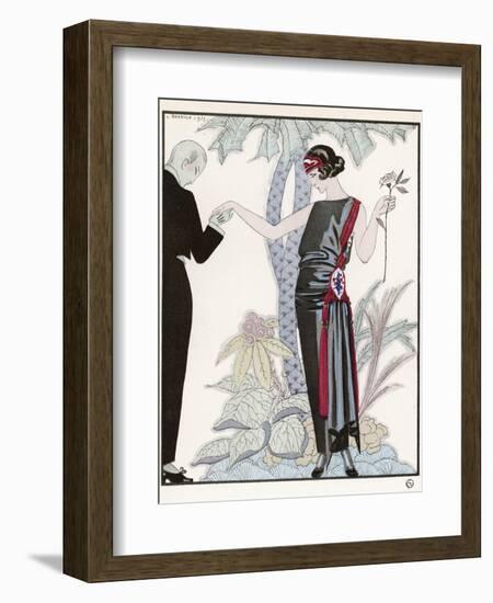 Sleeveless Slash Neck Chinese or Orientally Inspired Black Dress by Worth with Red Tassel Detail-Georges Barbier-Framed Photographic Print