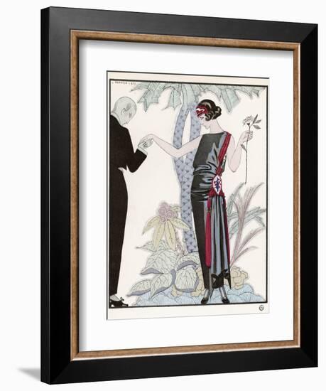 Sleeveless Slash Neck Chinese or Orientally Inspired Black Dress by Worth with Red Tassel Detail-Georges Barbier-Framed Photographic Print