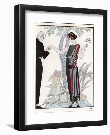 Sleeveless Slash Neck Chinese or Orientally Inspired Black Dress by Worth with Red Tassel Detail-Georges Barbier-Framed Photographic Print