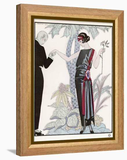 Sleeveless Slash Neck Chinese or Orientally Inspired Black Dress by Worth with Red Tassel Detail-Georges Barbier-Framed Premier Image Canvas