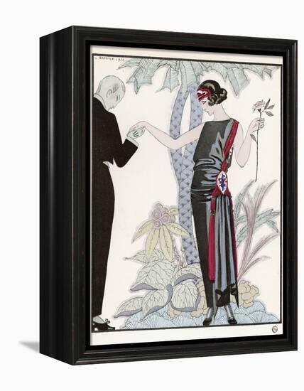 Sleeveless Slash Neck Chinese or Orientally Inspired Black Dress by Worth with Red Tassel Detail-Georges Barbier-Framed Premier Image Canvas