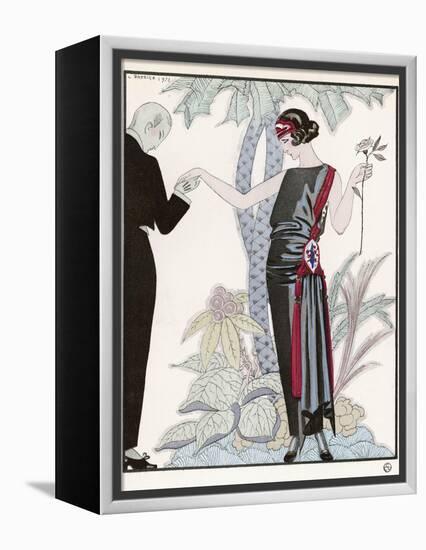 Sleeveless Slash Neck Chinese or Orientally Inspired Black Dress by Worth with Red Tassel Detail-Georges Barbier-Framed Premier Image Canvas