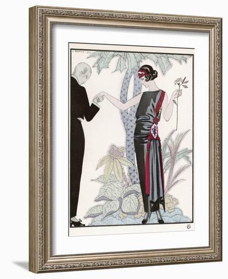 Sleeveless Slash Neck Chinese or Orientally Inspired Black Dress by Worth with Red Tassel Detail-Georges Barbier-Framed Photographic Print