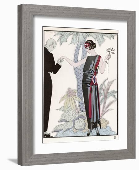 Sleeveless Slash Neck Chinese or Orientally Inspired Black Dress by Worth with Red Tassel Detail-Georges Barbier-Framed Photographic Print