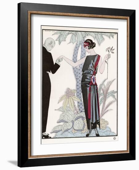 Sleeveless Slash Neck Chinese or Orientally Inspired Black Dress by Worth with Red Tassel Detail-Georges Barbier-Framed Photographic Print