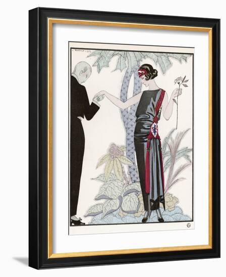 Sleeveless Slash Neck Chinese or Orientally Inspired Black Dress by Worth with Red Tassel Detail-Georges Barbier-Framed Photographic Print