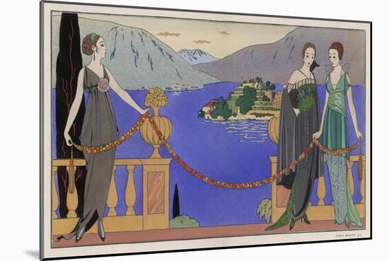 Sleeveless V-Neck High Waisted Dress with Draped and Split Skirt with a Train-Georges Barbier-Mounted Art Print