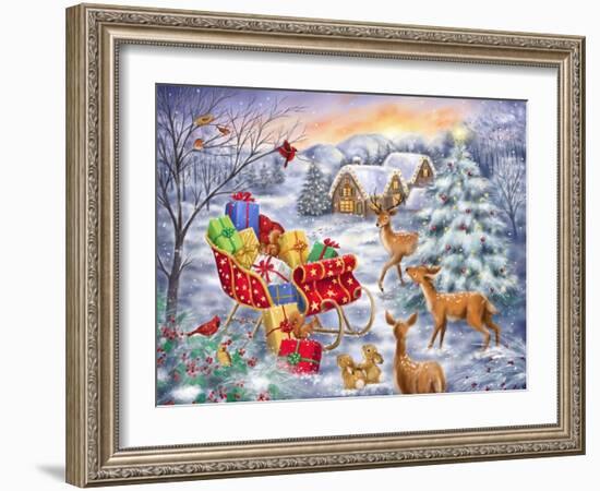 Sleigh in Woodland-MAKIKO-Framed Giclee Print