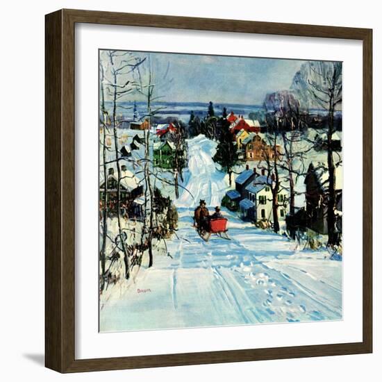 "Sleigh on Snowy Village Street,"February 1, 1931-Walter Baum-Framed Giclee Print