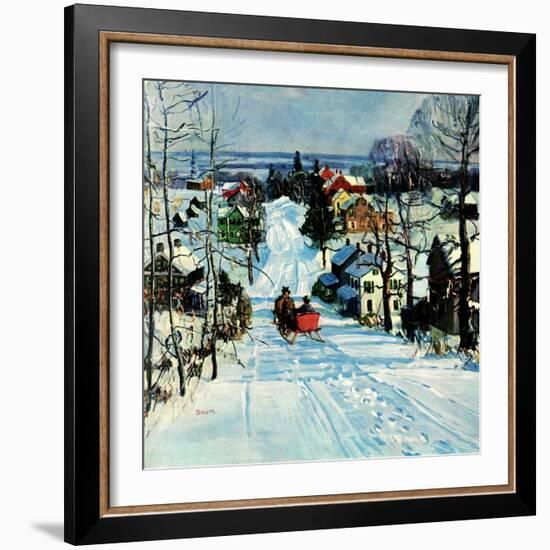 "Sleigh on Snowy Village Street,"February 1, 1931-Walter Baum-Framed Giclee Print