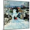 "Sleigh on Snowy Village Street,"February 1, 1931-Walter Baum-Mounted Giclee Print