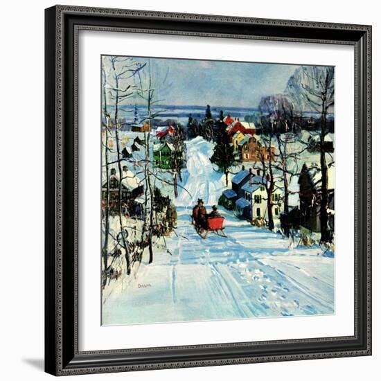 "Sleigh on Snowy Village Street,"February 1, 1931-Walter Baum-Framed Giclee Print