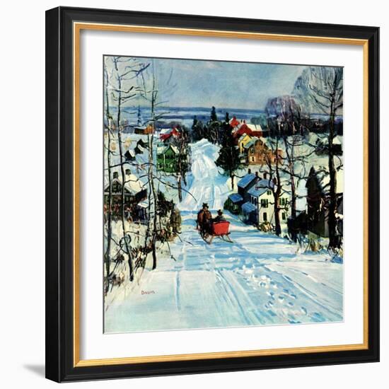 "Sleigh on Snowy Village Street,"February 1, 1931-Walter Baum-Framed Giclee Print