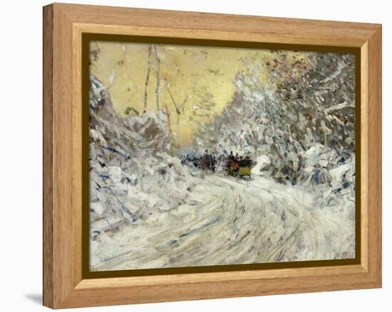 Sleigh Ride in Central Park-Childe Hassam-Framed Premier Image Canvas