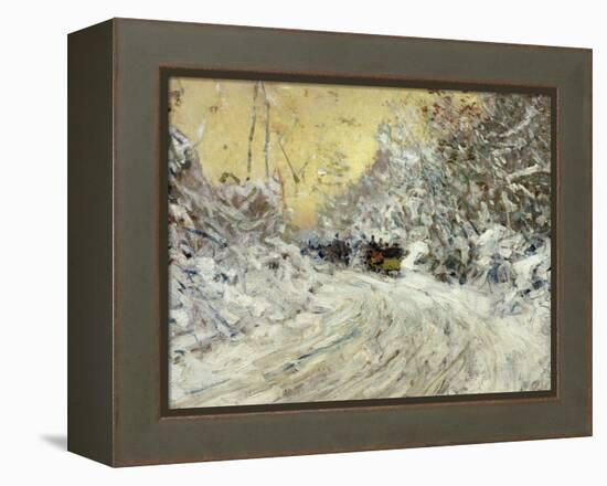 Sleigh Ride in Central Park-Childe Hassam-Framed Premier Image Canvas