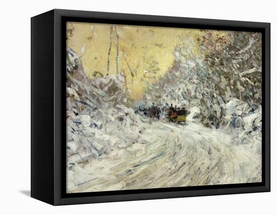 Sleigh Ride in Central Park-Childe Hassam-Framed Premier Image Canvas