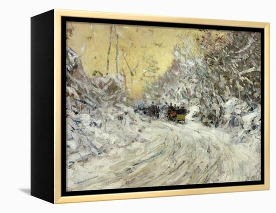 Sleigh Ride in Central Park-Childe Hassam-Framed Premier Image Canvas