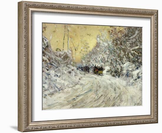 Sleigh Ride in Central Park-Childe Hassam-Framed Giclee Print