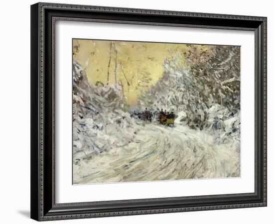 Sleigh Ride in Central Park-Childe Hassam-Framed Giclee Print