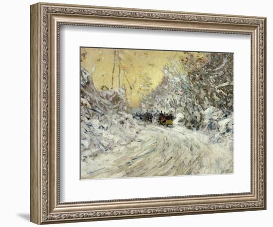 Sleigh Ride in Central Park-Childe Hassam-Framed Giclee Print