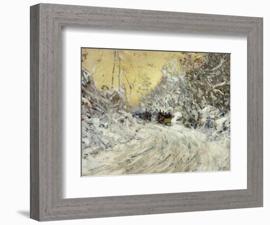 Sleigh Ride in Central Park-Childe Hassam-Framed Giclee Print