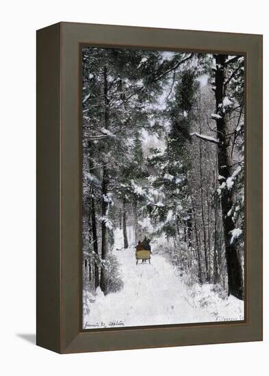 Sleigh-Ride Through the north Shore Woods, Massachusetts, 1800s-null-Framed Premier Image Canvas