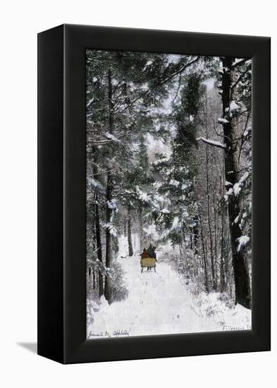 Sleigh-Ride Through the north Shore Woods, Massachusetts, 1800s-null-Framed Premier Image Canvas