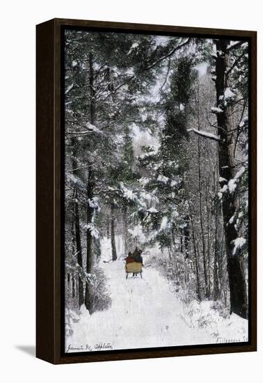 Sleigh-Ride Through the north Shore Woods, Massachusetts, 1800s-null-Framed Premier Image Canvas