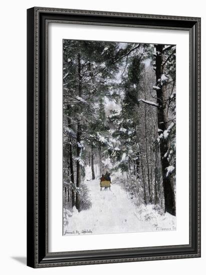 Sleigh-Ride Through the north Shore Woods, Massachusetts, 1800s-null-Framed Giclee Print