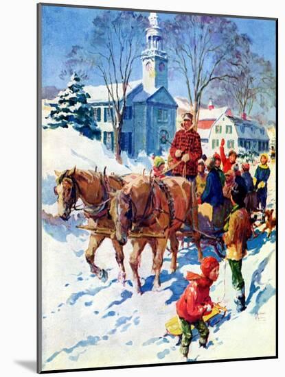 "Sleigh Ride Through Town,"December 1, 1939-William Meade Prince-Mounted Giclee Print