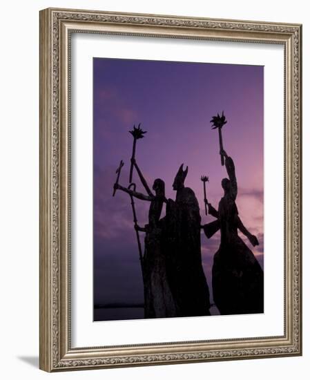 Slender Statues on Coastline at Dusk, Puerto Rico-Greg Johnston-Framed Photographic Print