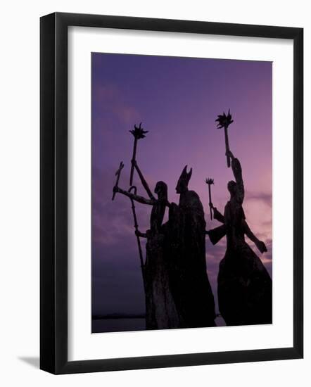 Slender Statues on Coastline at Dusk, Puerto Rico-Greg Johnston-Framed Photographic Print