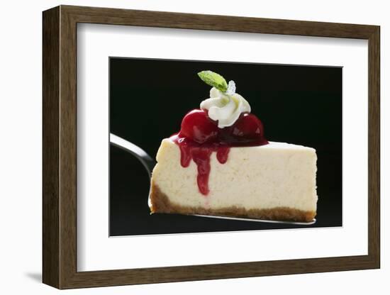 Slice of Cheesecake with Cherries, Cream, Mint on Cake Server-Foodcollection-Framed Photographic Print