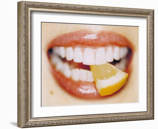 Slice of Lemon Between Teeth-Cristina-Framed Photographic Print