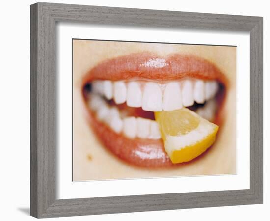 Slice of Lemon Between Teeth-Cristina-Framed Photographic Print