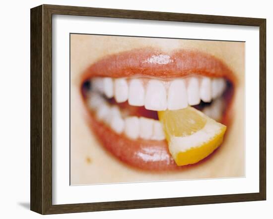 Slice of Lemon Between Teeth-Cristina-Framed Photographic Print