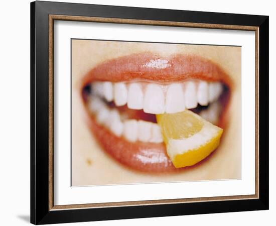 Slice of Lemon Between Teeth-Cristina-Framed Photographic Print