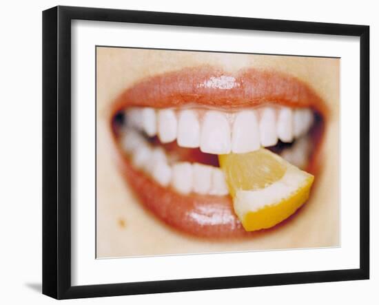 Slice of Lemon Between Teeth-Cristina-Framed Photographic Print