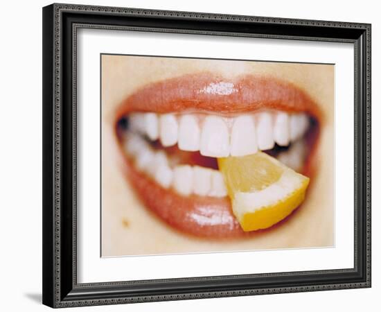 Slice of Lemon Between Teeth-Cristina-Framed Photographic Print