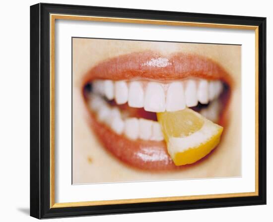 Slice of Lemon Between Teeth-Cristina-Framed Photographic Print