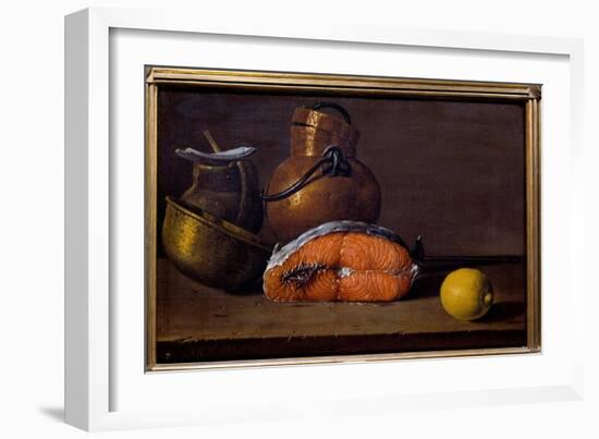 Slice of Salmon, a Lemon and Utensils. Painting by Luis Melendez (1716 - 1780), Spanish School, 18T-Luis Egidio Menendez or Melendez-Framed Giclee Print