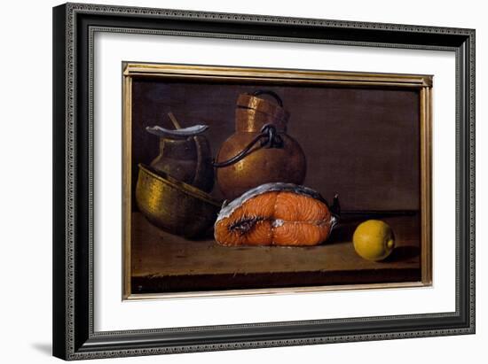 Slice of Salmon, a Lemon and Utensils. Painting by Luis Melendez (1716 - 1780), Spanish School, 18T-Luis Egidio Menendez or Melendez-Framed Giclee Print